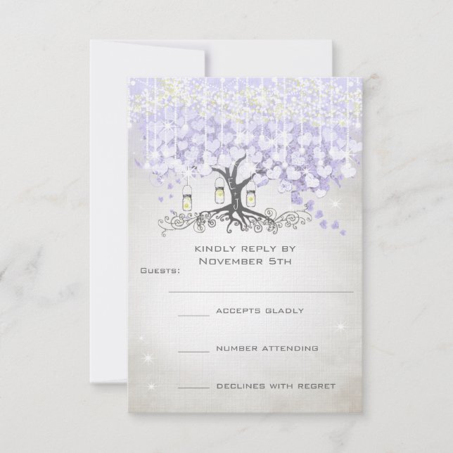 Cartons Réponse Mariage de la feuille de coeur de lavande radiante (Devant)