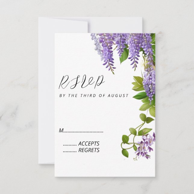 Cartons Réponse Mariage de la glycine violette à pendaison botaniq (Devant)