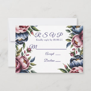 Cartons Réponse Mariage de la marine bourguignonne Blush Peony