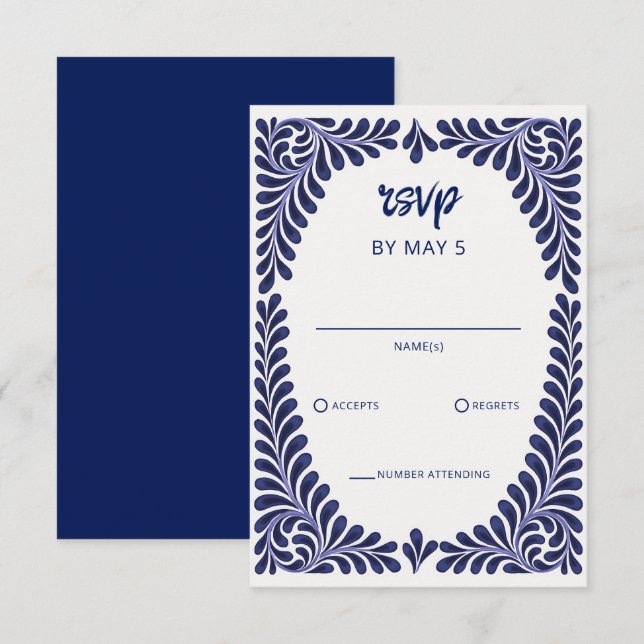 Cartons Réponse Mariage de la marine mexicaine Blue Talavera (Devant / Derrière)