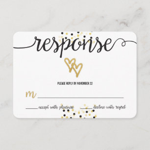 Cartons Réponse Mariage de l'huile d'or et des points Confetti noi