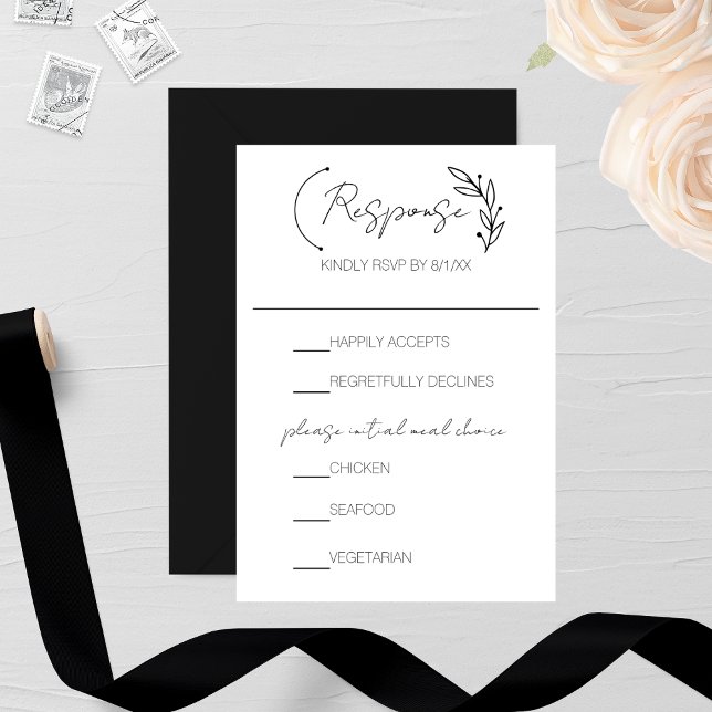 Cartons Réponse Mariage de monogramme à feuilles chics moderne (Créateur téléchargé)