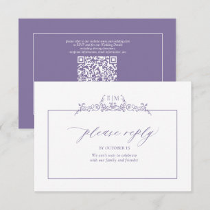 Cartons Réponse Mariage de monogramme de bordure florale de lavand
