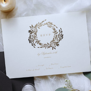 Cartons Réponse Mariage de monogramme de couronne d'ébène d'or noi