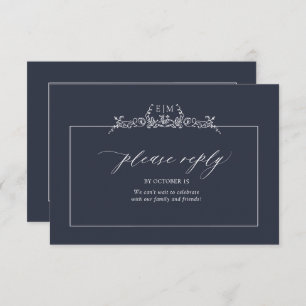 Cartons Réponse Mariage de monogramme de la frontière florale bleu