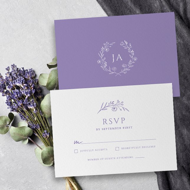 Cartons Réponse Mariage de monogramme de lavande (Créateur téléchargé)