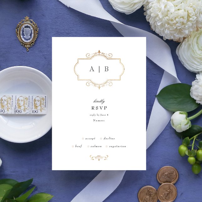 Cartons Réponse mariage de monogramme d'or traditionnel romantique (Créateur téléchargé)