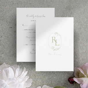 Cartons Réponse Mariage de monogramme floral vert et blanc