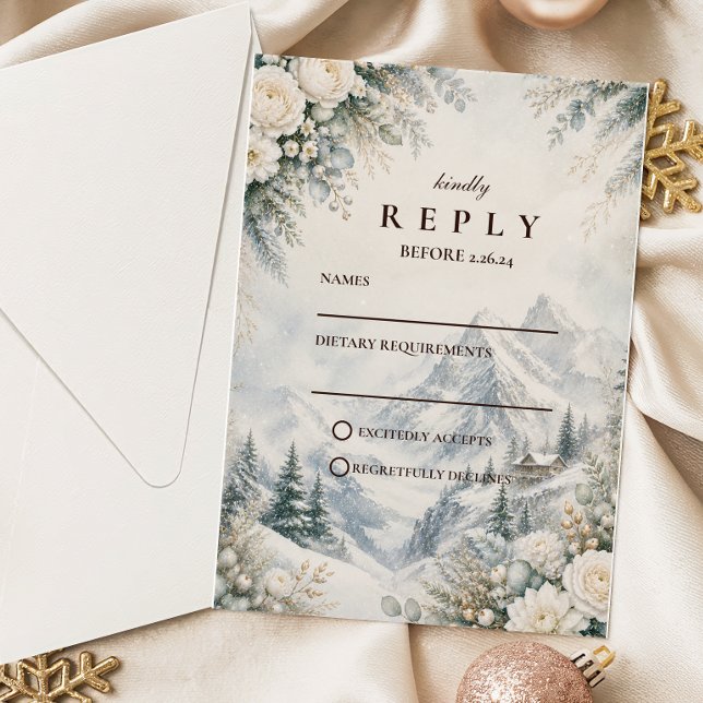 Cartons Réponse Mariage de montagne romantique en hiver (Créateur téléchargé)