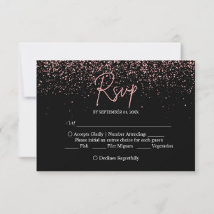 Cartons Réponse Mariage de Parties scintillant en or noir et Rose