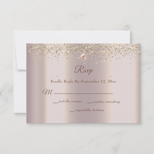 Cartons Réponse Mariage de Parties scintillant or Rose Glam (Devant)