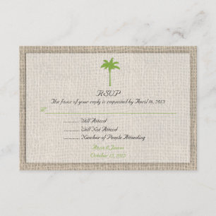 Cartons Réponse Mariage de plage de palmier et de toile de jute