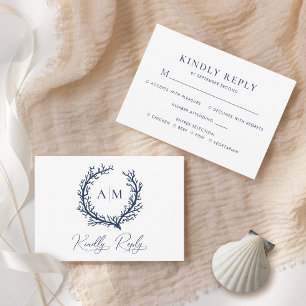 Cartons Réponse Mariage de plage élégant avec monogramme