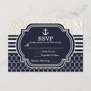 Cartons Réponse Mariage de plage élégant bleu marine et blanc