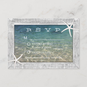 Cartons Réponse Mariage de plage encadré par bois rustique