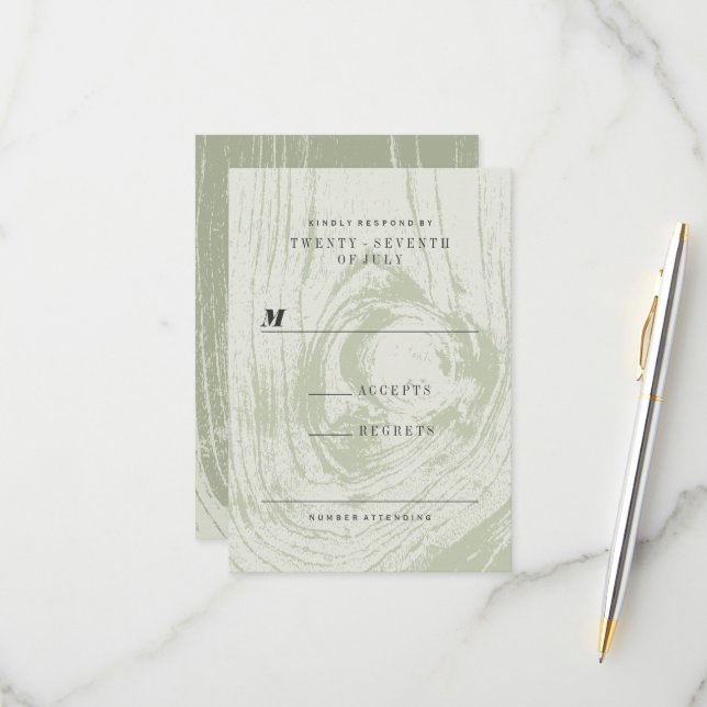 Cartons Réponse Mariage de printemps classique moderne en bois rus (Devant/Arrière en situation)