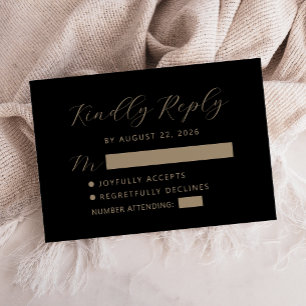 Cartons Réponse Mariage de script Black Gold
