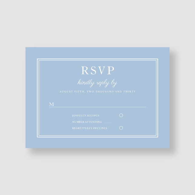 Cartons Réponse Mariage de script bleu en poudre élégant moderne (Modern Elegant Powder Blue Script Wedding RSVP Card)