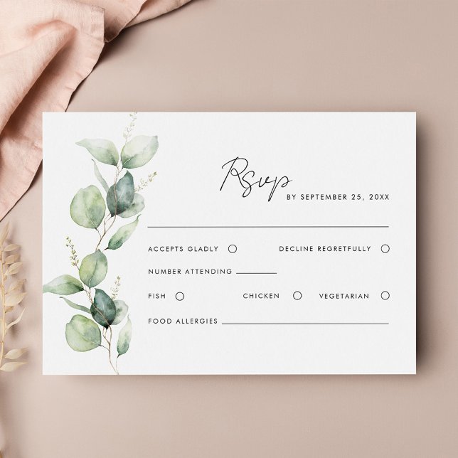 Cartons Réponse Mariage de script d'aquarelle moderne Eucalyptus (Eucalyptus Watercolor Wedding RSVP Enclosure card)