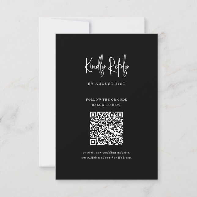 Cartons Réponse Mariage de script de code QR noir minimaliste clas (Devant)