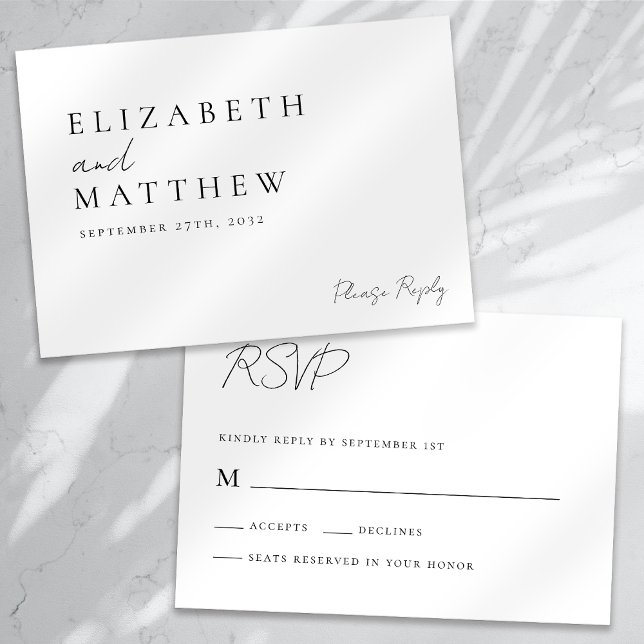 Cartons Réponse Mariage De Script Noir Et Blanc Moderne (Créateur téléchargé)