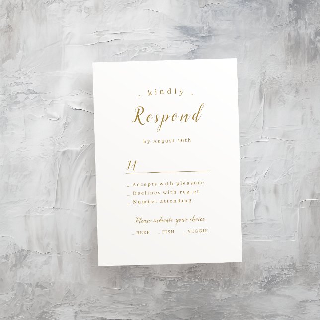 Cartons Réponse Mariage de script romantique simple or (Gold simple elegant romantic script wedding RSVP card)