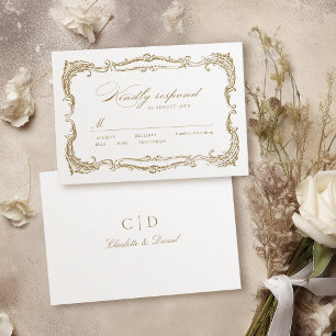 Cartons Réponse Mariage de script Vintage Gold