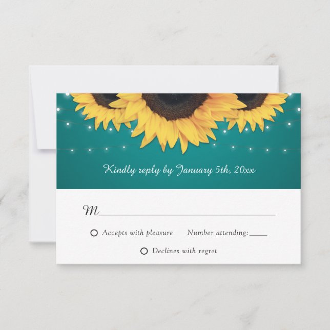 Cartons Réponse Mariage de tournesol Turquoise rustique (Devant)