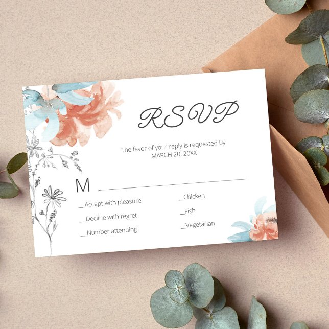 Cartons Réponse Mariage de trait moderne floral élégant (Créateur téléchargé)