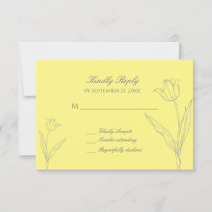 Cartons Réponse Mariage de tulipe minimaliste jaune et gris doux