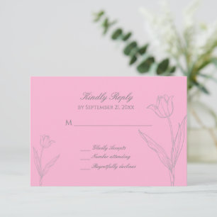 Cartons Réponse Mariage de tulipe minimaliste rose et gris