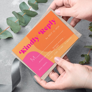 Cartons Réponse Mariage de typographie super orange rétro