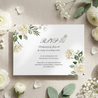 Cartons Réponse Mariage de vignoble à l'aquarelle de rose blanche