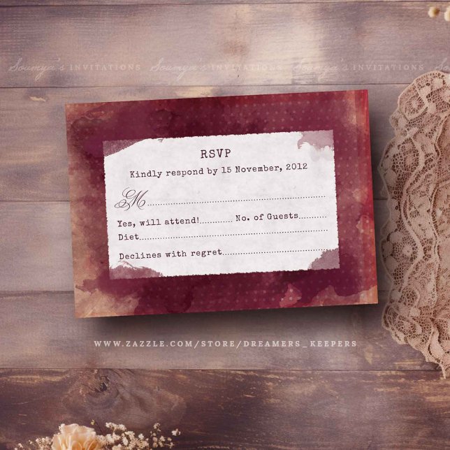Cartons Réponse Mariage de vignoble rustique de la marsala rouge d (Créateur téléchargé)
