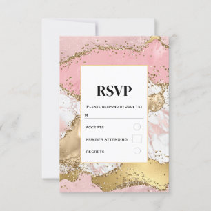 Cartons Réponse Mariage Design Marbre Rose Or Luxe