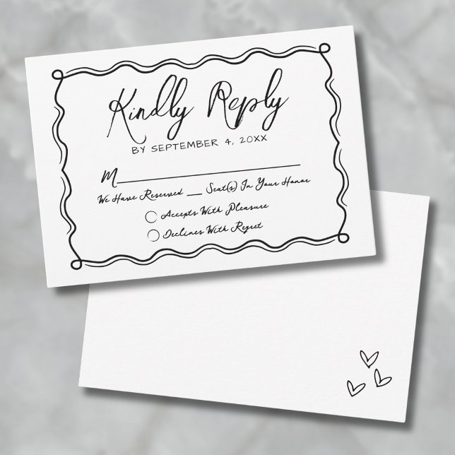 Cartons Réponse Mariage Dessiné à la Main (Hand Drawn Quirky Whimsical Wedding RSVP Card)