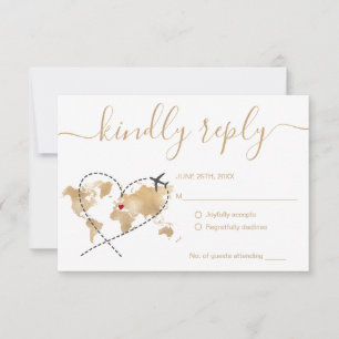 Cartons Réponse Mariage Destination Passport Gold World Map Invita