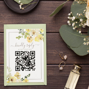 Cartons Réponse Mariage d'été Délicat Yellow Floral Sage QR Code