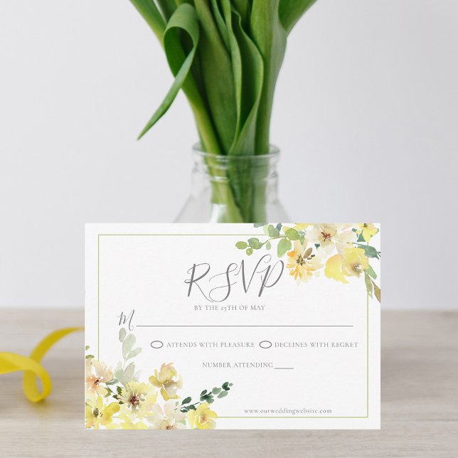 Cartons Réponse Mariage d'été Delicic Jaune Floral Sage Vert (Créateur téléchargé)