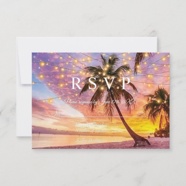Cartons Réponse Mariage d'été moderne Sunset Beach et Stars (Devant)
