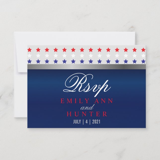 Cartons Réponse Mariage d'étoiles patriotique rouge, blanc et bleu (Devant)