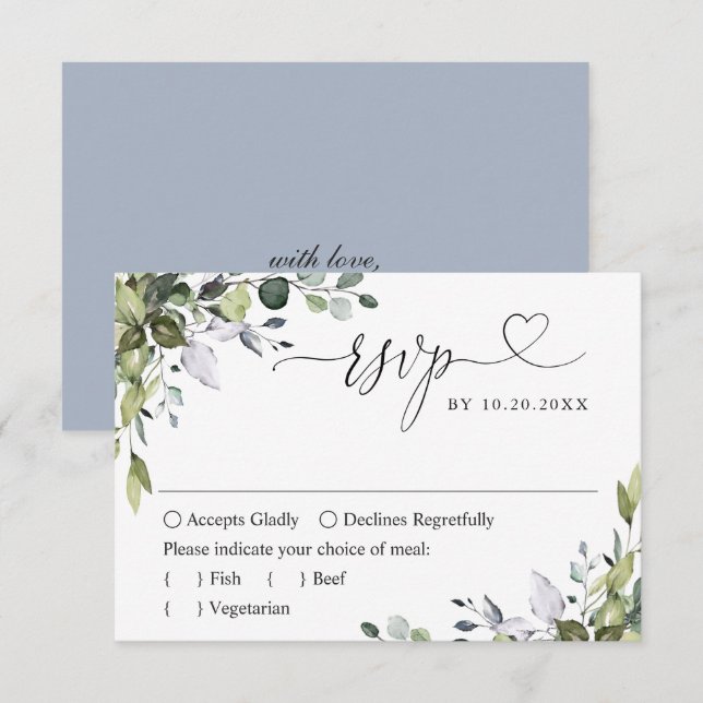 Cartons Réponse Mariage d'Eucalyptus à l'aquarelle simple (Devant / Derrière)