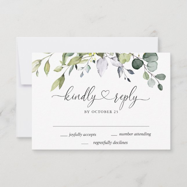 Cartons Réponse Mariage d'Eucalyptus à l'aquarelle simple (Devant)