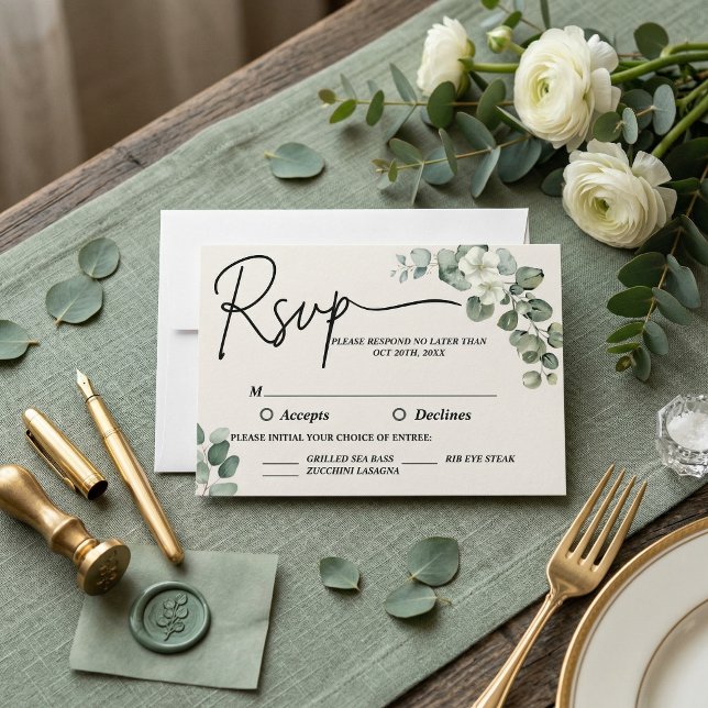 Cartons Réponse Mariage d'eucalyptus aquarelle (Watercolor eucalyptus Wedding RSVP Card)