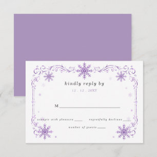Cartons Réponse Mariage d'hiver aux flocons de neige violets éléga