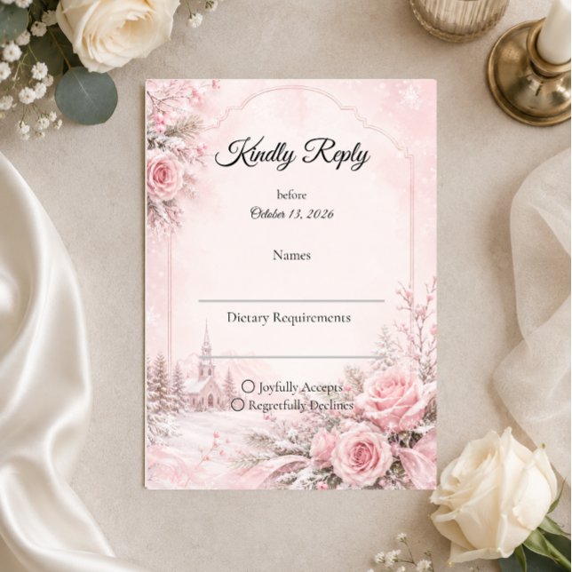 Cartons Réponse Mariage d'hiver aux teintes roses romantiques (Créateur téléchargé)