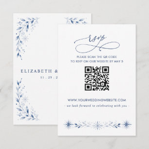 Cartons Réponse Mariage d'hiver bleu flocons de neige QR CODE