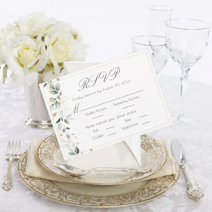 Cartons Réponse Mariage d'or fleuri Eucalyptus