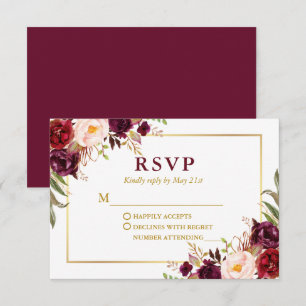 Cartons Réponse Mariage d'or floral de Bourgogne moderne