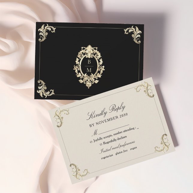 Cartons Réponse Mariage d'or noir baroque (Créateur téléchargé)